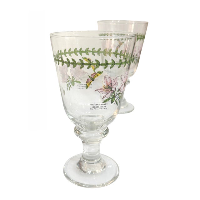 1970s Portmeirion Botanic Garden All Purpose 15 Oz Wine Water Goblet Glass Set of 5 For Sale - Image 4 of 5