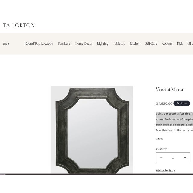 Charcoal Large Clipped Corner Zinc Ta Lorton Vincent Mirror For Sale - Image 8 of 9