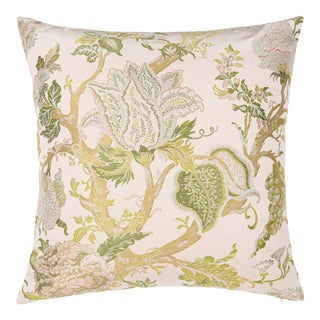 Scalamandre 24" x 24" Indienne Lampas Pillow in Avocado For Sale