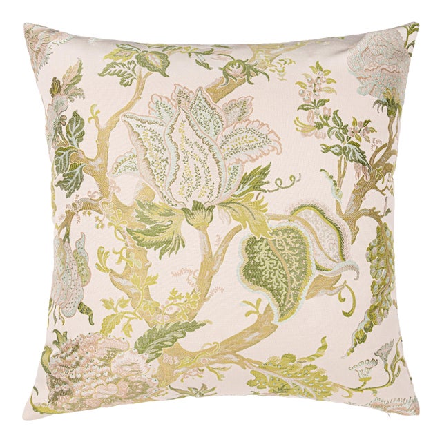 Scalamandre 24" x 24" Indienne Lampas Pillow in Avocado For Sale