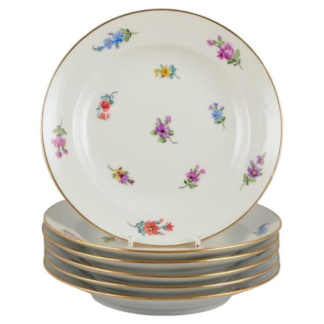 Plates with Polychrome Flower Motifs with Gold Rim, Meissen, Germany, 1920s, Set of 6 For Sale - Image 9 of 9