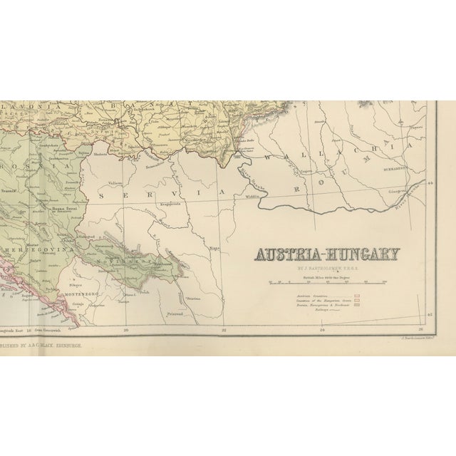 Traditional Antique Austria-Hungary Map from Bartholomew, 1884 For Sale - Image 3 of 10