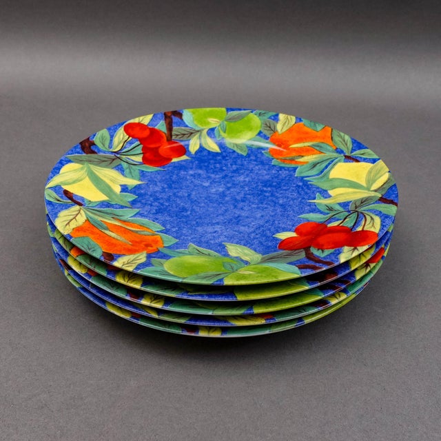 Mid-Century Modern Mid 20th Century Laure Japy Paris Limoges Jardin Bleu Fruit Salad Dessert Plates- Set of 5 For Sale - Image 3 of 8