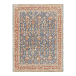 Rug & Kilim’s Oushak Rug in Blue and Red With Geometric Floral Patterns