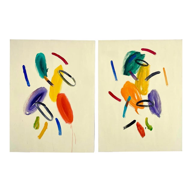 Pair of Original Abstract Paintings on Canvas For Sale