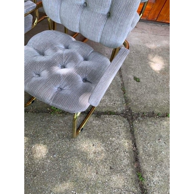 Hollywood Regency Italian Modern Gray Tufted Chairs and Glass Table, 1970s, Set of 5 For Sale - Image 3 of 6