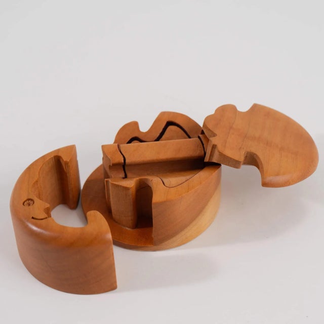 Vintage Crescent Moon Wood Puzzle Jewelry Box For Sale - Image 9 of 12