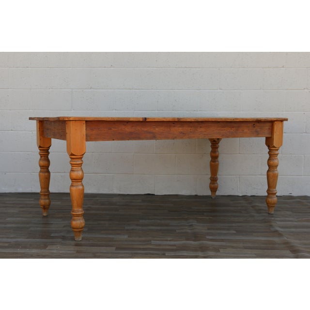 Vintage 1990s Solid Pine Farmhouse Dining Table With Plank Top & Turned Legs For Sale - Image 12 of 18