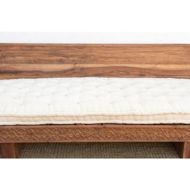 1990s Reclaimed Wood Modern Moroccan Carved Low Sofa For Sale - Image 5 of 14