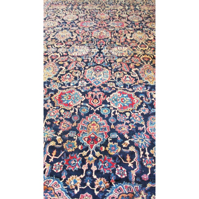 Blue Antique Persian Laver Kerman Carpet, 9'8" × 20'6" For Sale - Image 8 of 13