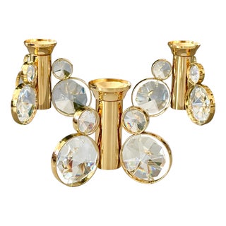 Brass and Crystal Candleholders from Palwa, 1970s, Set of 6 For Sale