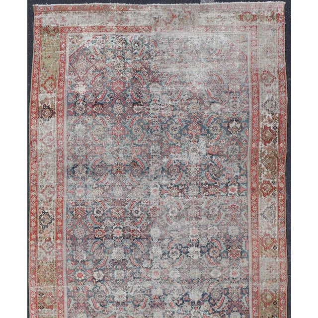 Blue Large Distressed Gallery Persian Malayer Runner in Herati Design 5'8 X 14'8 For Sale - Image 8 of 14