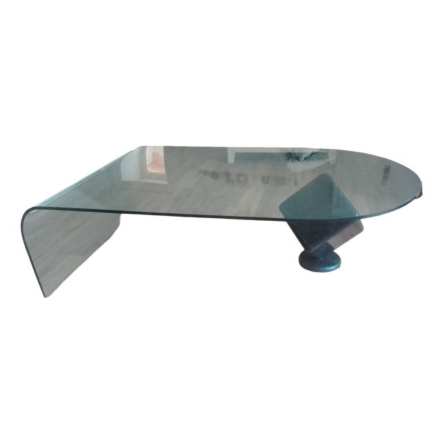 Waterfall Glass and Marble Coffee Table attributed to Fontana Arte, 1970s For Sale
