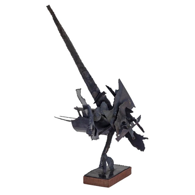 Mid 20th Century Wendell Cullen Hudiburg Brutalist Sculpture, Metal With Wood Base For Sale In Los Angeles - Image 6 of 12