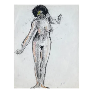 1987 Francois Chapuis Standing Female Nude Mixed Media Painting