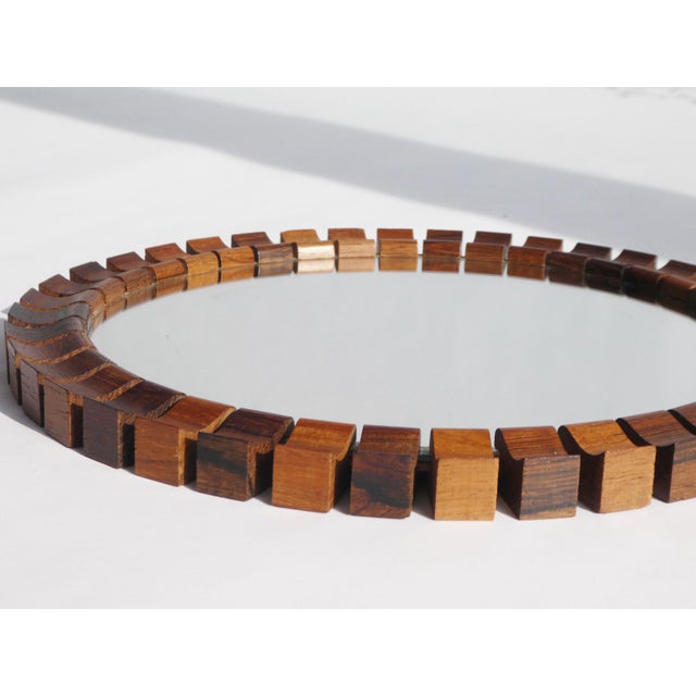 Vintage Danish Round Geometrical Teak and Rosewood Wall Mirror, 1960s For Sale - Image 4 of 10