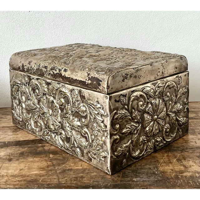 Vintage Hammered Floral Metal Box For Sale - Image 10 of 11