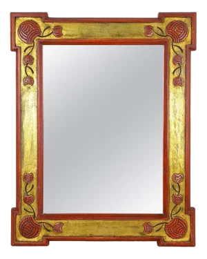 Art Nouveau Gilt and Red Wall Mirror with Floral Carvings, 1900s