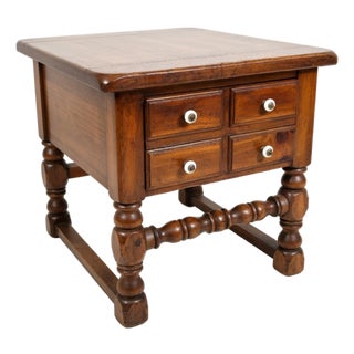 Mid 20th Century Mahogany End Table / Nightstand With One Drawer & Bobbin-Turned Legs – Classic English Country For Sale