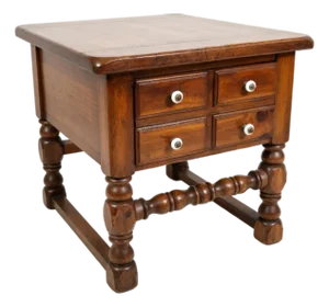 Mid 20th Century Mahogany End Table / Nightstand With One Drawer & Bobbin-Turned Legs – Classic English Country
