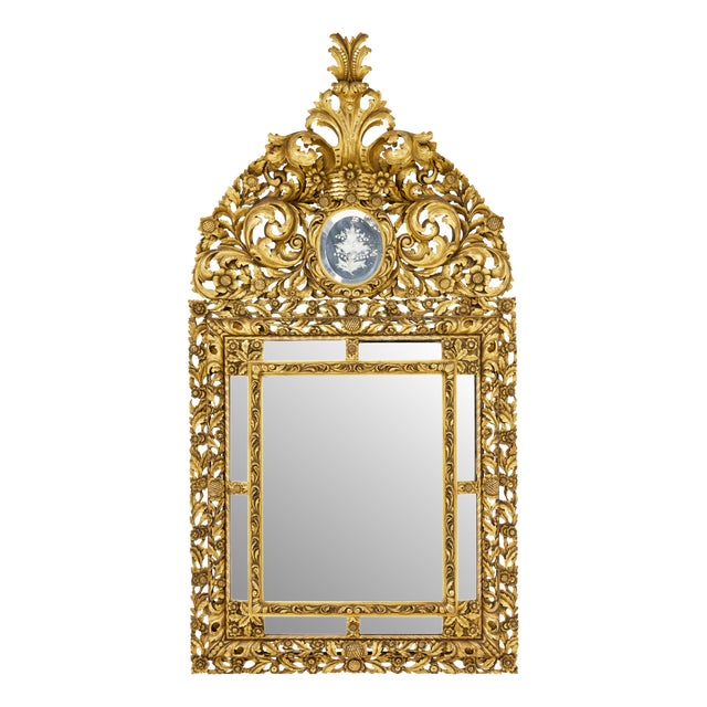 Antique Baroque Influenced Cushion Mirror in Carved Wood, 1905 For Sale