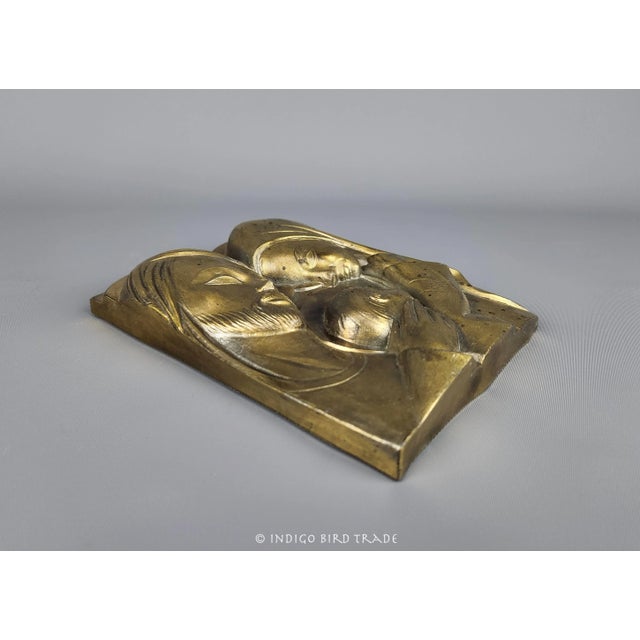 Antique Gilt Metal Holy Family Joseph Virgin Mary and Jesus Wall Hanging Plaque For Sale In Greenville, SC - Image 6 of 7