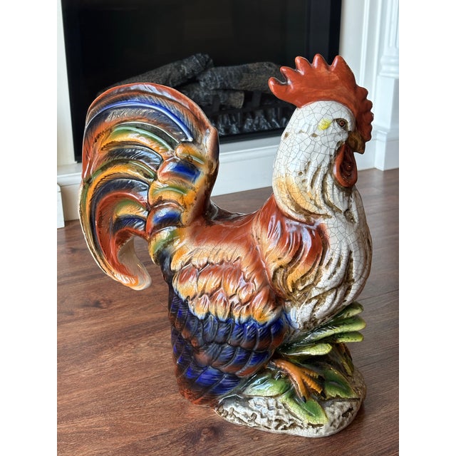 Vintage Extra-Large Italian Majolica Ceramic Rooster Sculpture, c. Mid 20th Century - Pairs Nicely with Many Traditional &...
