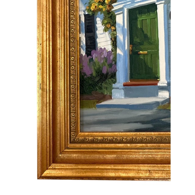 Late 20th Century Original Line Tutwiler Oil Painting - Side Profile Greek Revival Porch With Green Door For Sale - Image 4 of 8