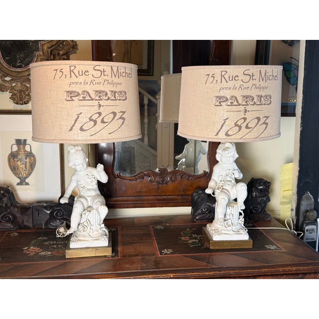 1960s 1960s Italian Blanc Du Chin Cherub Lamps - a Pair For Sale - Image 5 of 17
