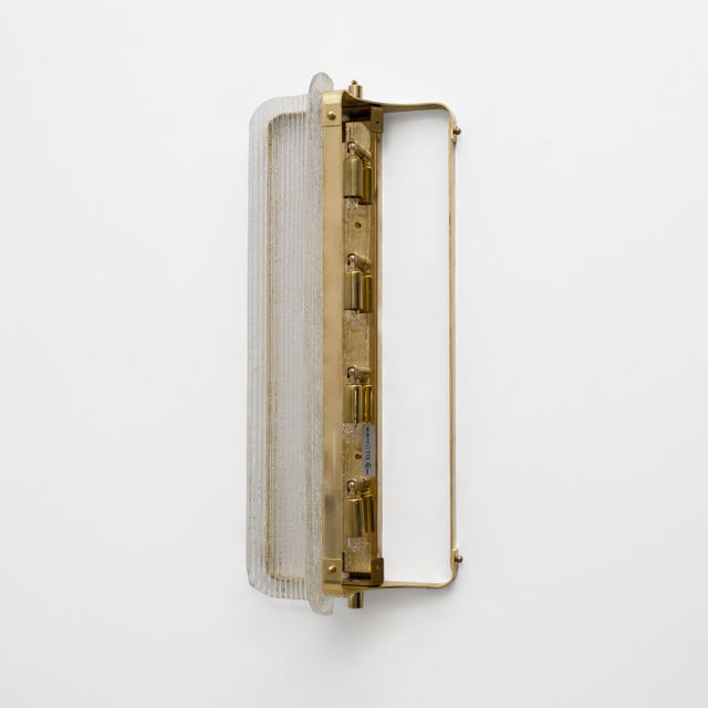 Gold Big Curved Clear Ribbed Murano Glass and Brass Wall Sconces, 2000, Set of 2 For Sale - Image 8 of 9