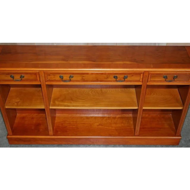 Wood Burr Yew Wood Dwarf Open Bookcase or Sideboard with Three Large Drawers For Sale - Image 7 of 16