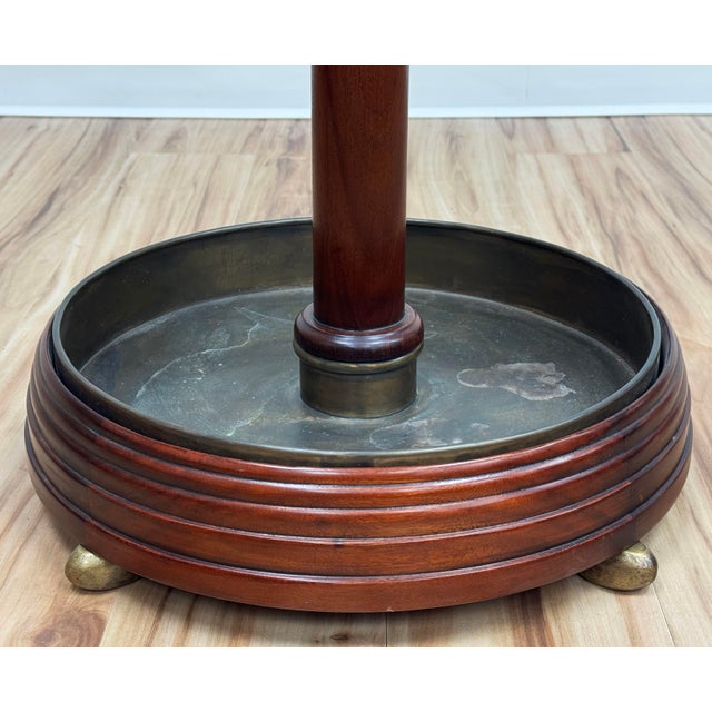 Vintage English Edwardian Style Round Wood and Brass Umbrella Stand For Sale In Kansas City - Image 6 of 9