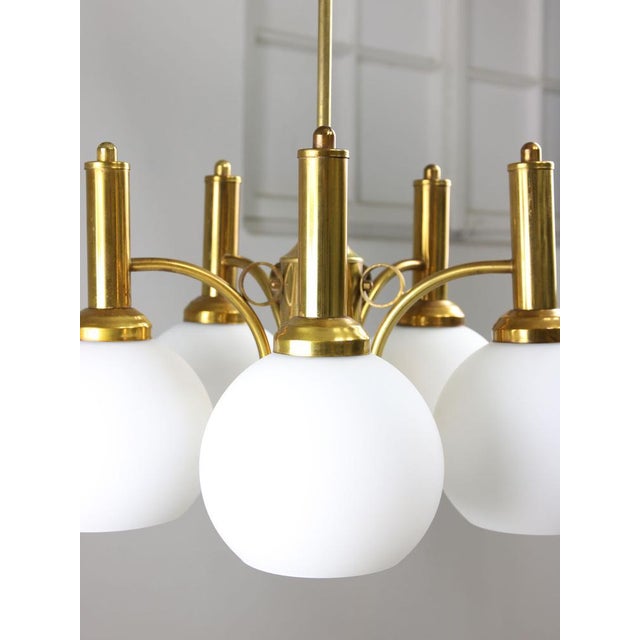 Mid-Century Italian Brass and Opaline Chandelier For Sale - Image 10 of 17