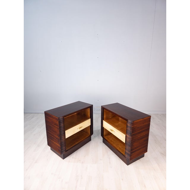 Art Deco Italian Nightstands in Parchment attributed to Osvaldo Borsani, 1940s, Set of 2 For Sale - Image 11 of 18