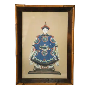 Framed Chinese Qing Dynasty Ancestor Portrait Painting of a Senior Official First Rank