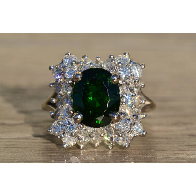 Silver The Pearse: Antique Diamond Waterfall Halo Cocktail Ring set with Chrome Diopside For Sale - Image 8 of 11