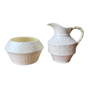 Belleek Pottery 5th Green Mark Dates From 1955-1965 Cleary Pattern Sugar and Creamer
