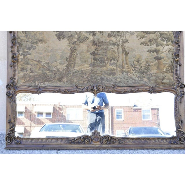 Early 20th Century Antique French Louis XV Style Large Overmantle Trumeau Mirror With Tapestry For Sale - Image 5 of 13