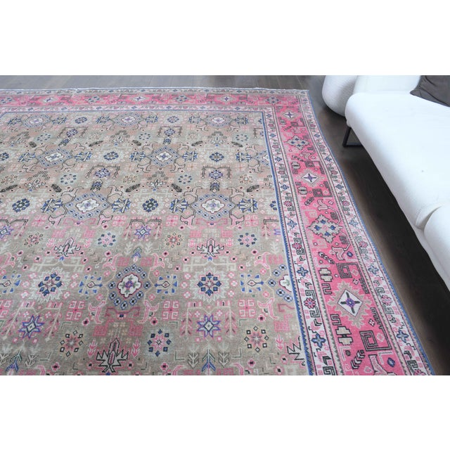 Textile 1970s Vintage Persian Handmade Wool Cotton Light Tan Area Rug For Sale - Image 7 of 11