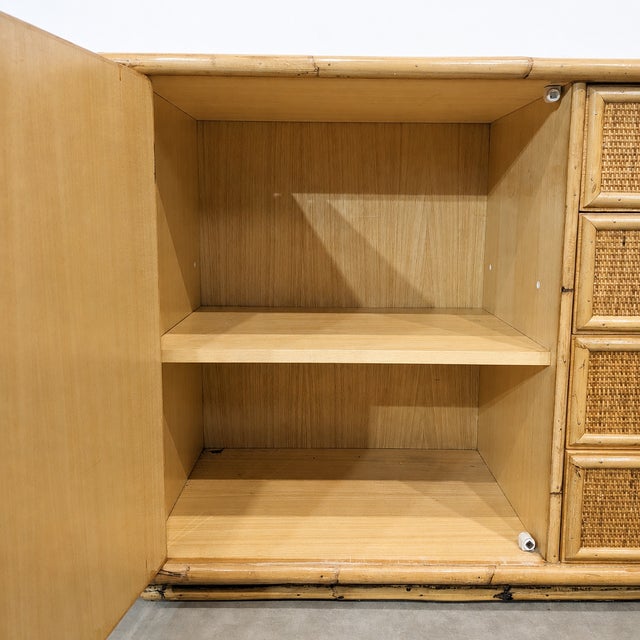 Boho Chic Vintage Rattan and Bamboo Low Sideboard, Italy, 1970 For Sale - Image 3 of 10