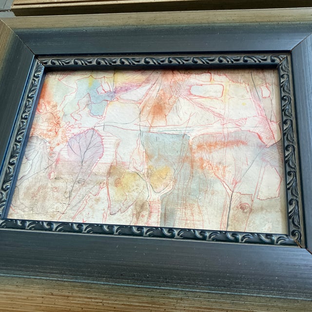 2 original 5 x 7 ink drawings/paintings on paper 1 signed & dated Wesley Lea 1960 overall size with new old stock frame is...