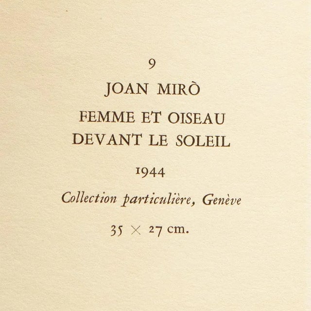 Joan Miró 1940s After Juan Miró, "Woman and Birds in Front of the Sun" First Edition Offset Lithograph For Sale - Image 4 of 8