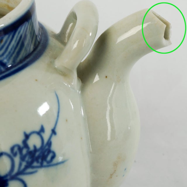 Large Chinese Blue and White Porcelain Floral Tea Pot C. 1900 For Sale - Image 10 of 13