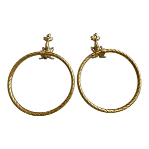 Vintage Hollywood Regency Chinoiserie Asian Dolphin Koi Brass Towel Rings - a Pair