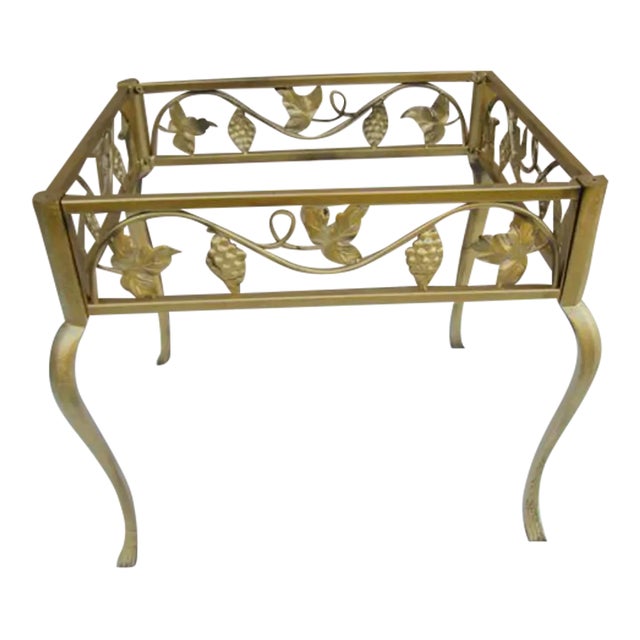 1980s Metal Side Table Gold New Paint Grape Leaf Design - No Glass Top For Sale