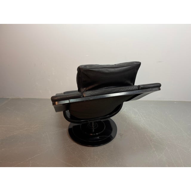 Mid-Century Modern Set of Mid-Century Scandinavian Modern Move Lounge Chair and Ottoman in Black Leather by Takashi Okamura and Erik Marquardsen for Nelo, Sweden, 1960s For Sale - Image 3 of 14