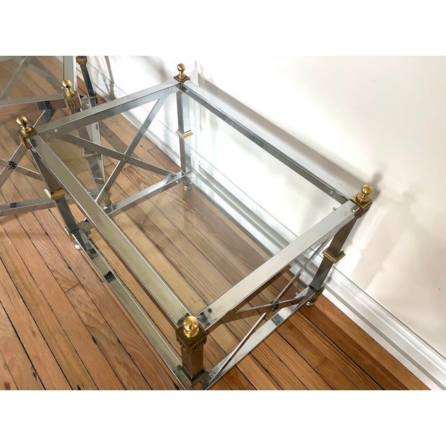 1970s Maison Jansen Style Chrome/Brass/Glass Side Tables For Sale - Image 5 of 5