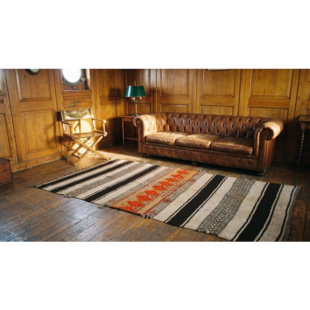 Orange 1930s Multicolor Stripe Kilim Antique Moroccan Flat-Weave & Pile Carpet 5'4"x9'6 Wool Rug For Sale - Image 8 of 9