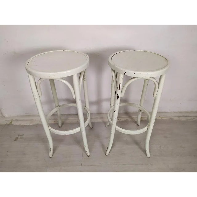 Set of Wooden Bistro Stools, 1930s For Sale - Image 3 of 11