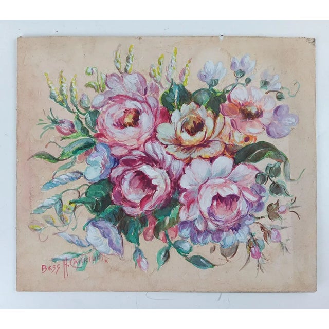Shabby Chic Vintage Pink Roses Gouache Painting For Sale - Image 3 of 4